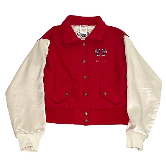 Champion Jackets & Blazers - Champion‎ Red Letterman Patch Jacket XS